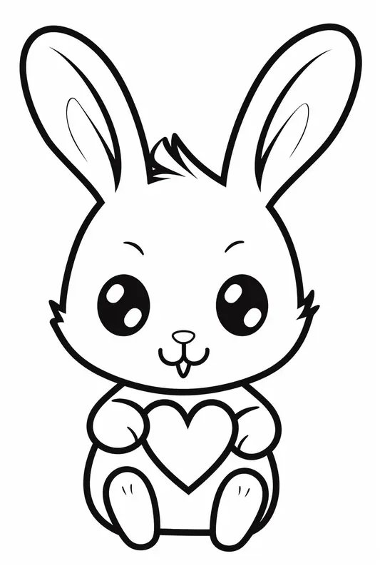Coloring Page Cute Bunny Holding a Heart