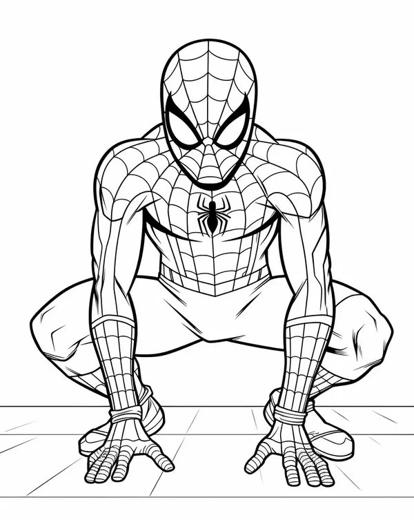 Coloring Page Spiderman Kneeling