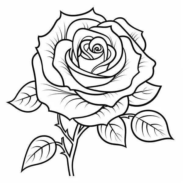 Feuille de coloriage Grande Rose aux nombreuses feuilles