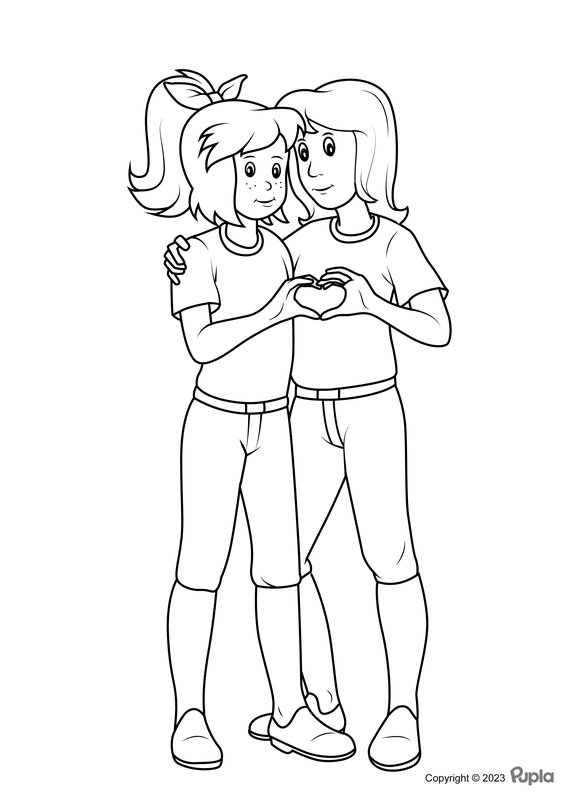 Coloring page Bibi und Tina make a heart