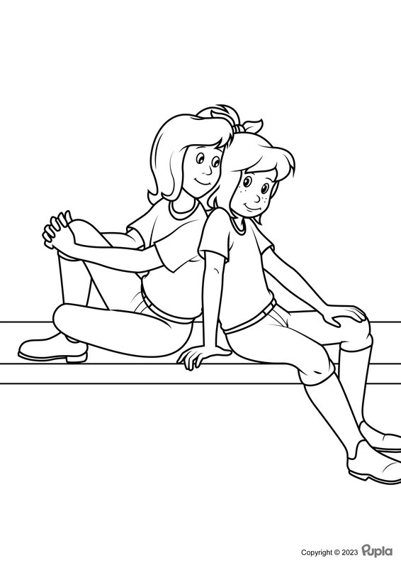 Coloring page Bibi und Tina sitting together