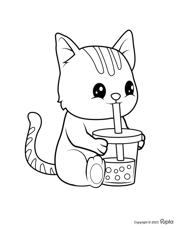 Feuille de coloriage Katze boit du Bubble Tea