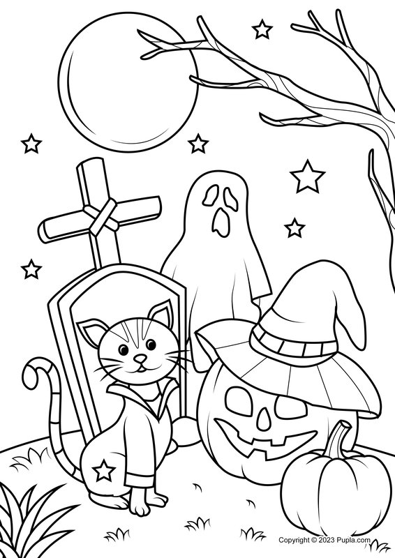 Spooky Halloween Scene Coloring Page