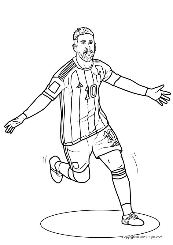 Coloring page Lionel Messi celebrates after a goal