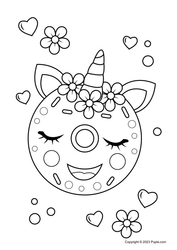 Coloring Page Sweet Unicorn Donut