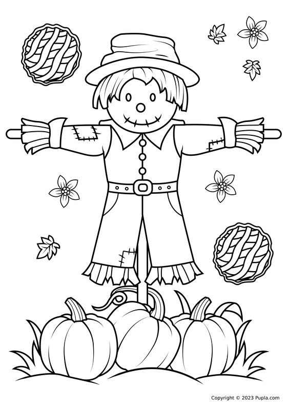 Coloring Page Harvest Festival Scarecrow