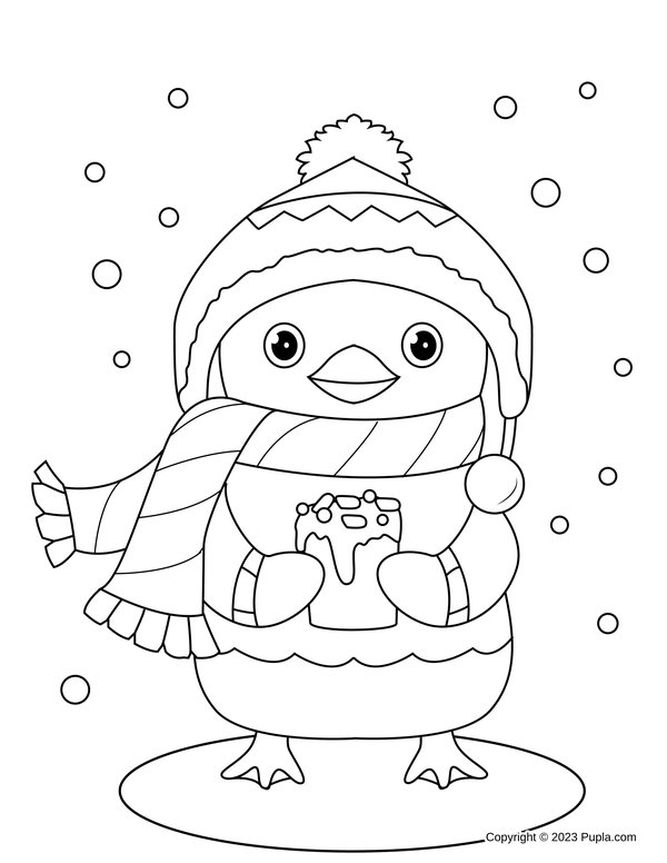 Penguin Coloring Page Drinks Hot Chocolate