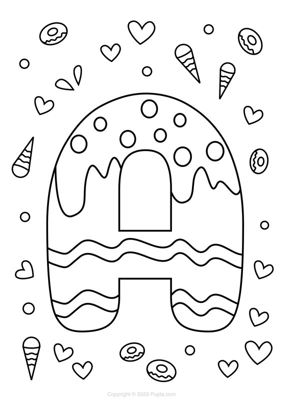 Coloring page Letter A Ice Cream Style