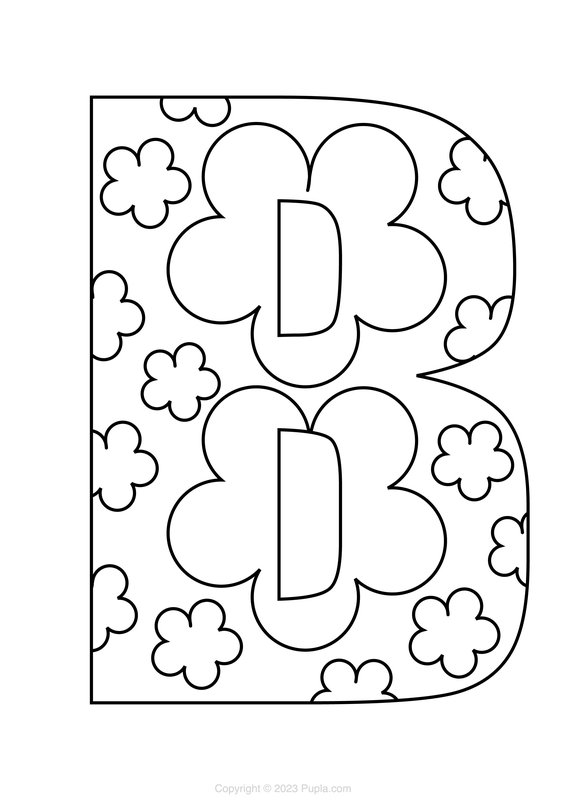 Coloring page Letter B with clouds