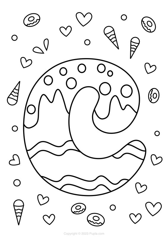 Coloring Page Letter C Ice Cream Style