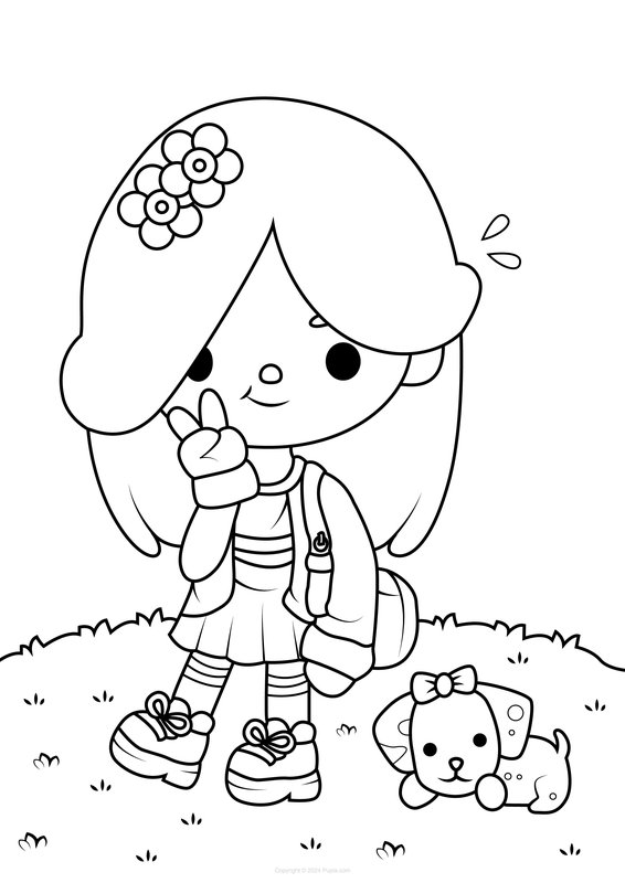 Coloring Page Toca Boca Girl and Dog
