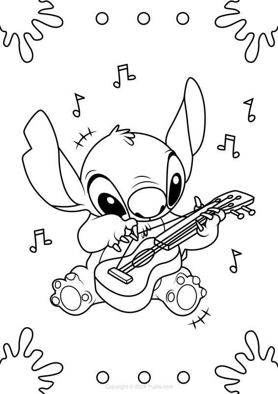 Coloring page Stitch plays his guitar