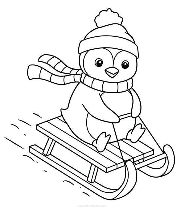 Penguin on Sled Coloring Page