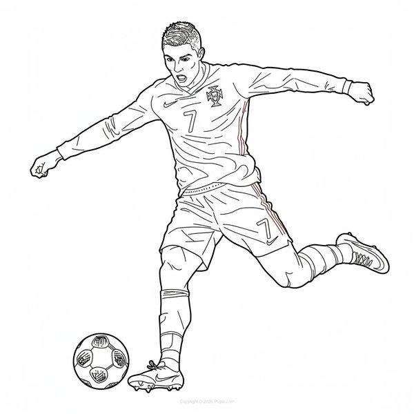 Coloring page Ronaldo kicks a ball