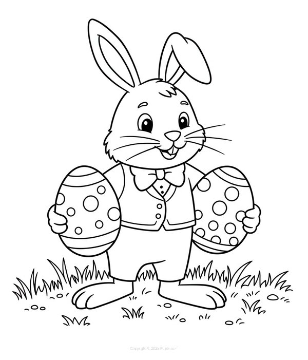 Easter Bunny Coloring Page Holds Two Easter Eggs