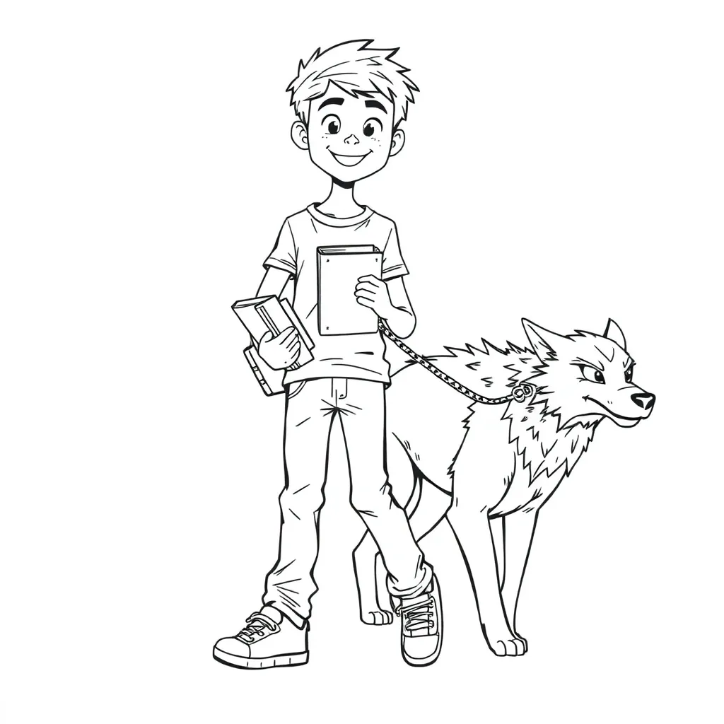 Colored, boy, gym shoes, jeans, coloring page for kids