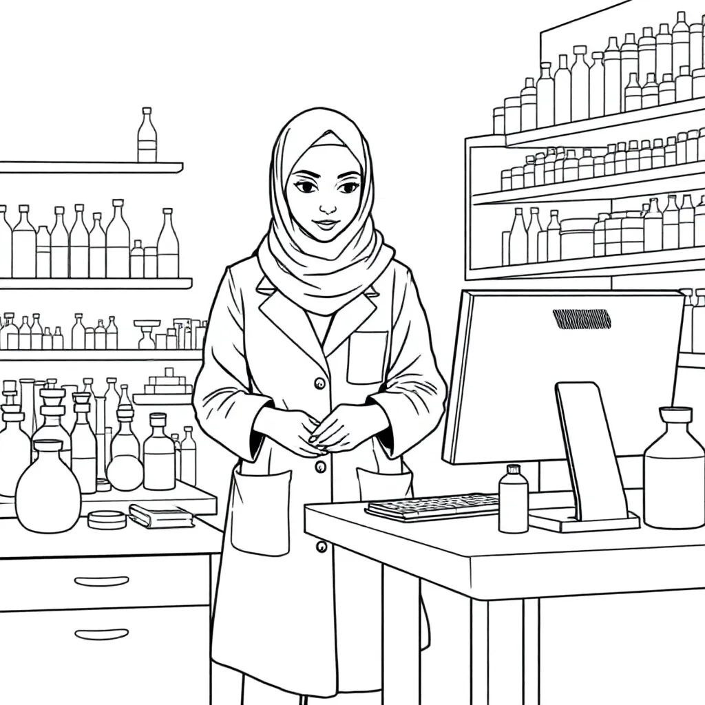 Free printable coloring page of an intelligent woman with a headscarf, no visible hair.