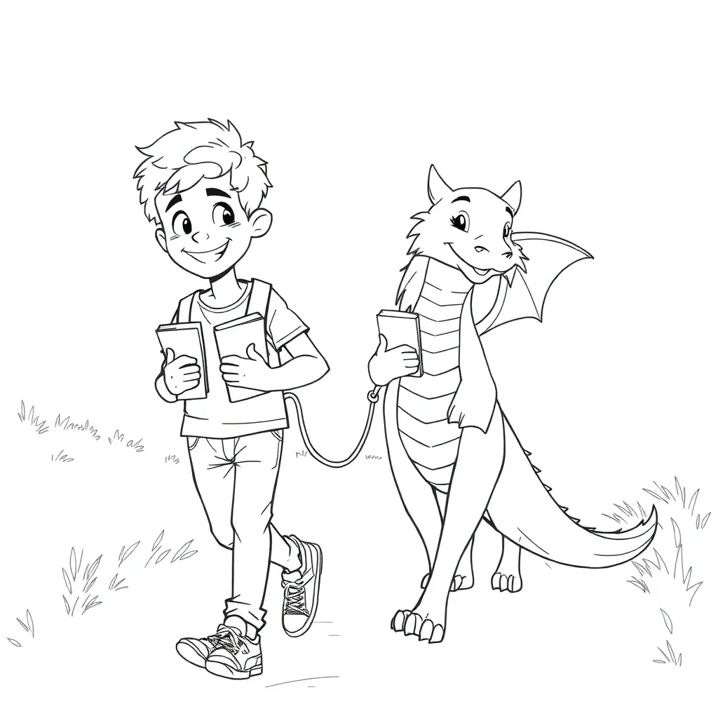 Colored, boy, gym shoes, jeans, coloring page for kids