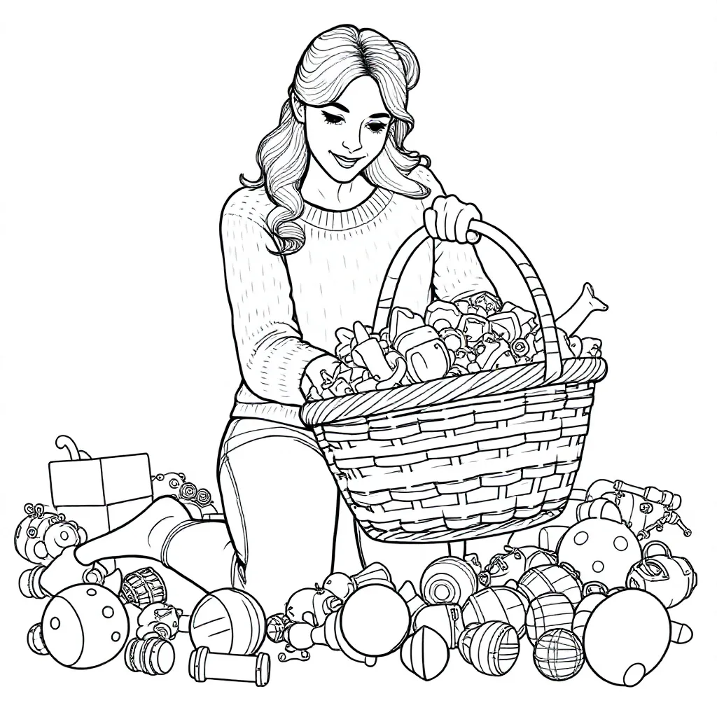 Free Coloring Page: A Mother Discarding Her Child's Toys