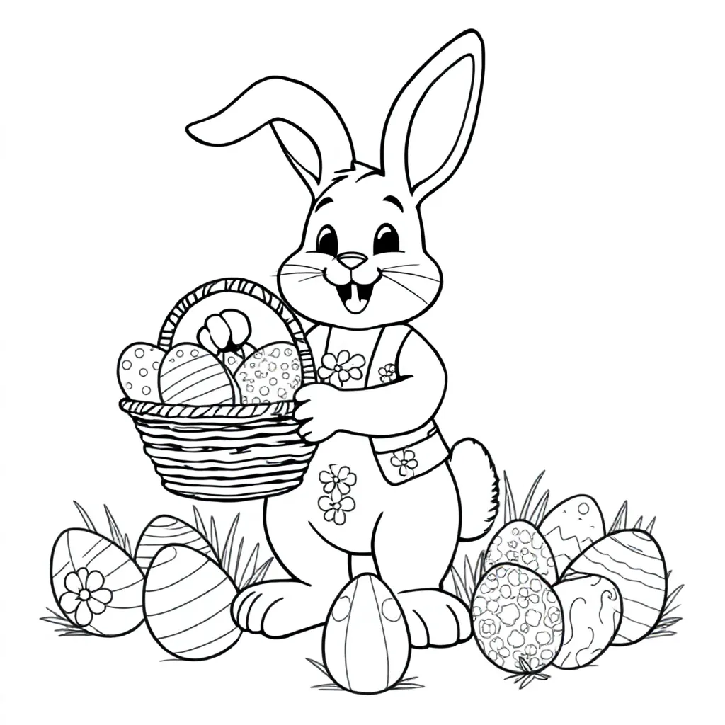 Plantilla de Coloreado Gratis HUEVOS DE PASCUA CON CONEJO DE PASCUA Plantilla para Niños