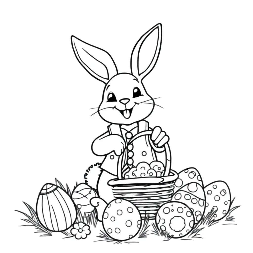 Plantilla de Coloreado Gratis HUEVOS DE PASCUA CON CONEJO DE PASCUA Plantilla para Niños