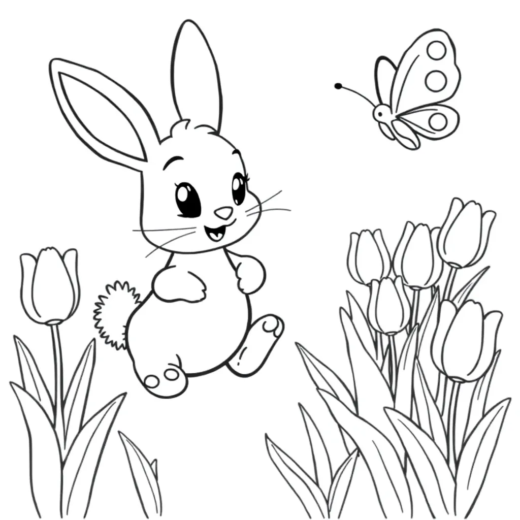 Spring, black, white, black, white coloring page for kids