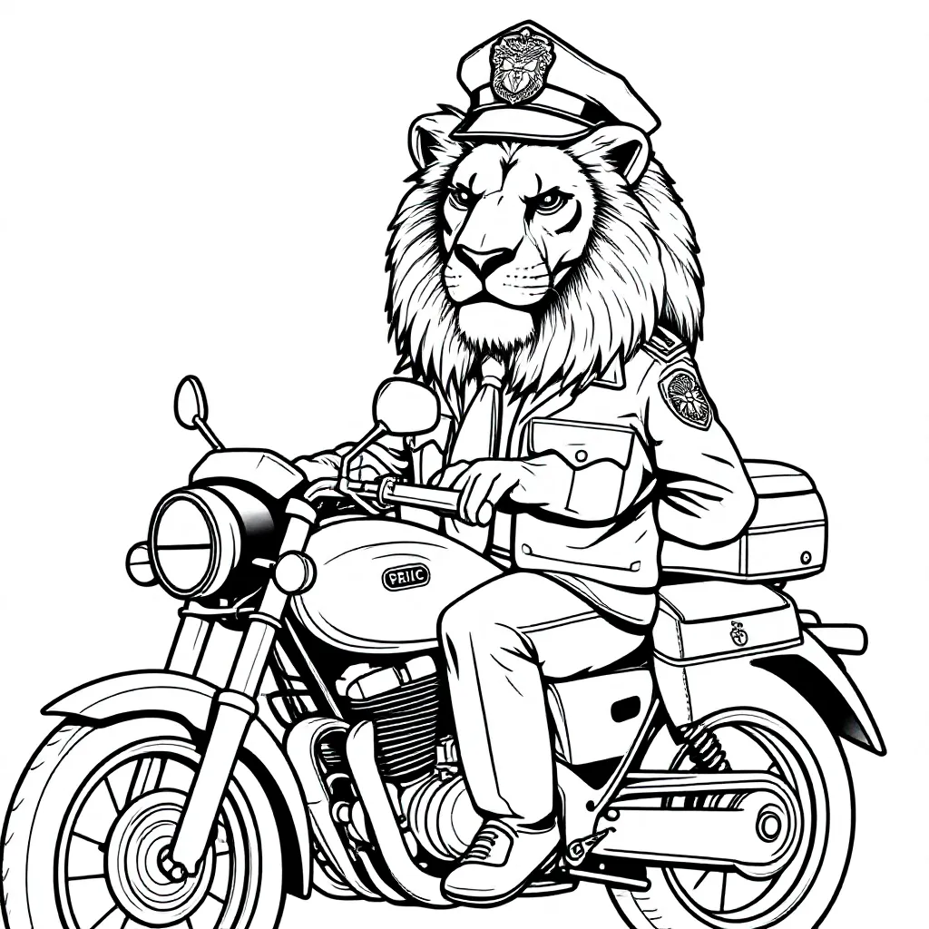 Free Lion Police Officer Coloring Page