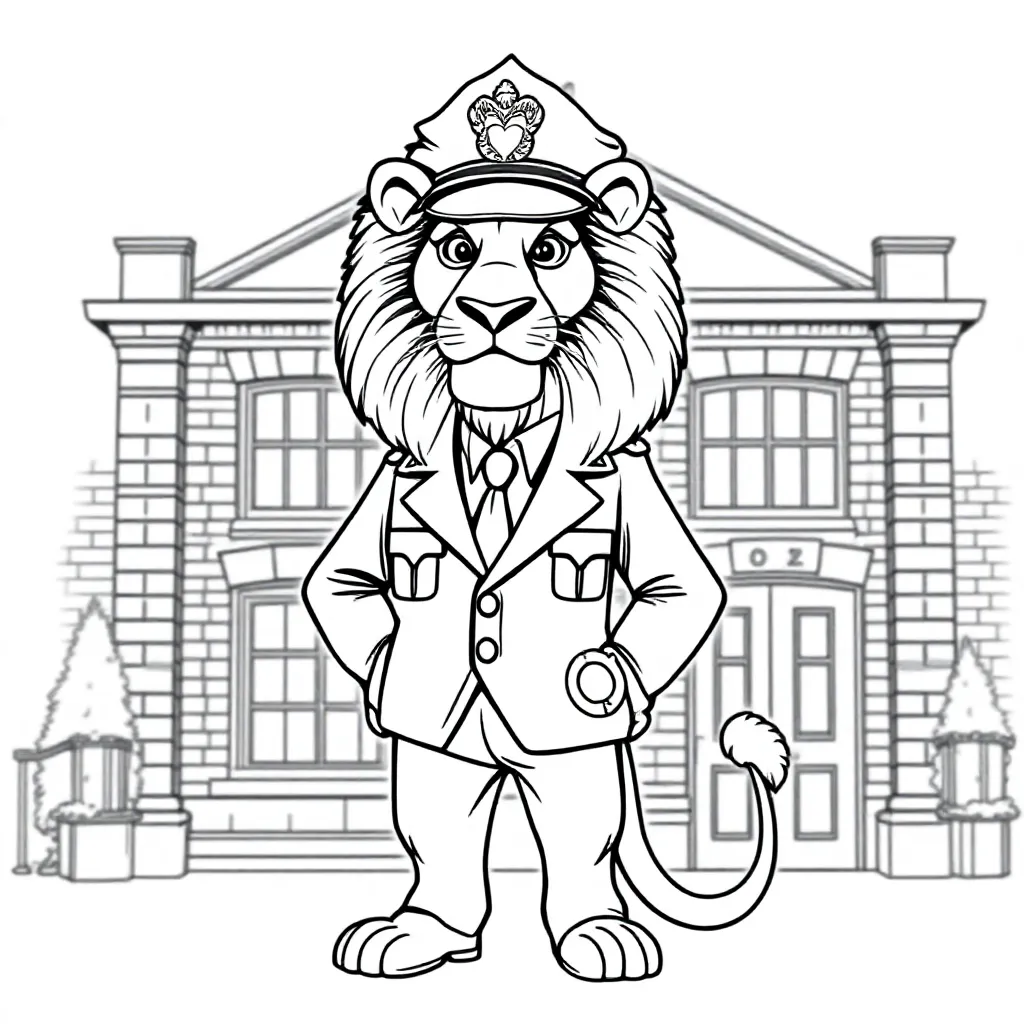 Free Lion Police Officer Coloring Page