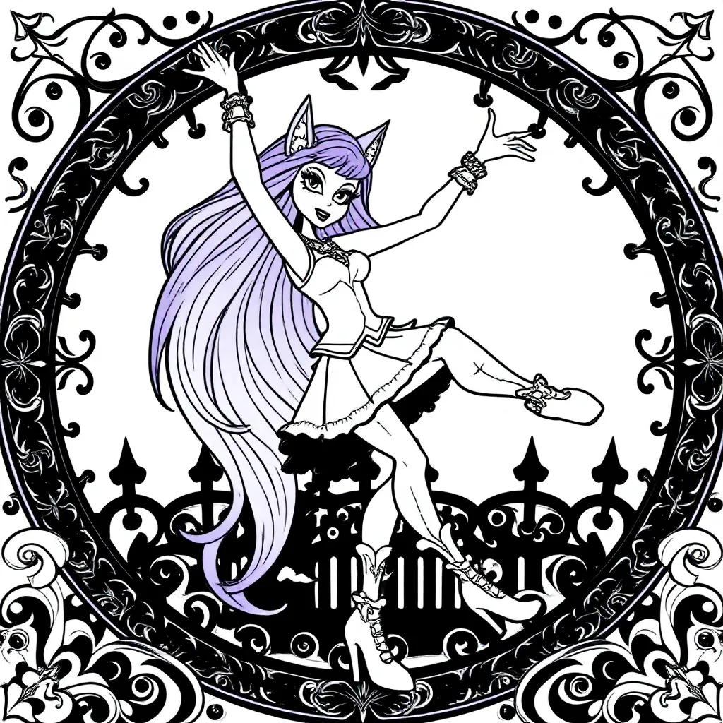 Free Monster High, Clawdeen, Dancing Coloring Page for Kids