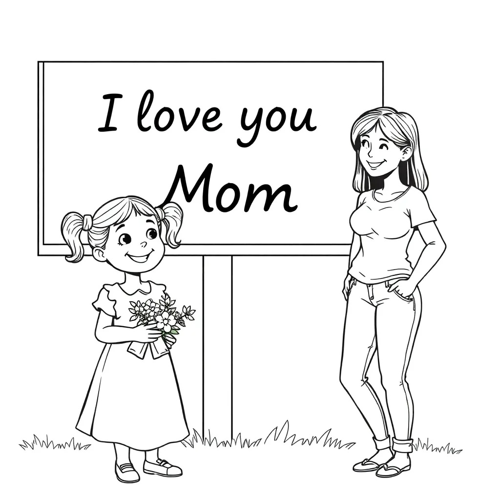 Mother's Day, with a billboard coloring page for kids