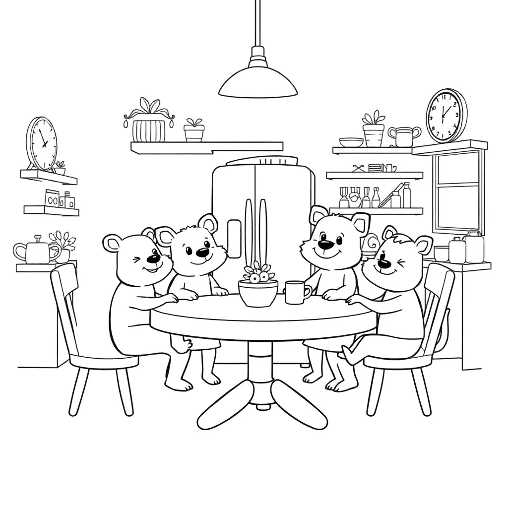 Peppa Pig Familie Keuken Cartoon coloring page for children