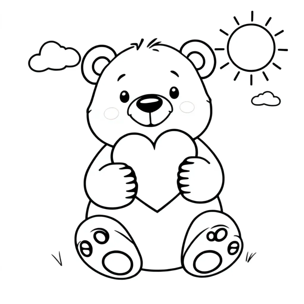Free Printable Bear with Heart Coloring Page for Kids