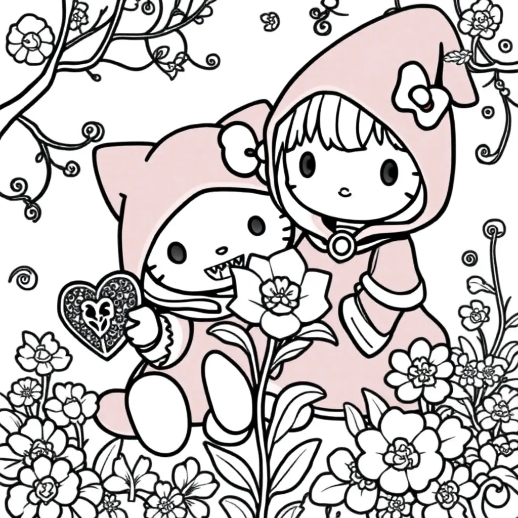 Free Printable Kuromi and My Melody and Kroki Coloring Pages for Kids