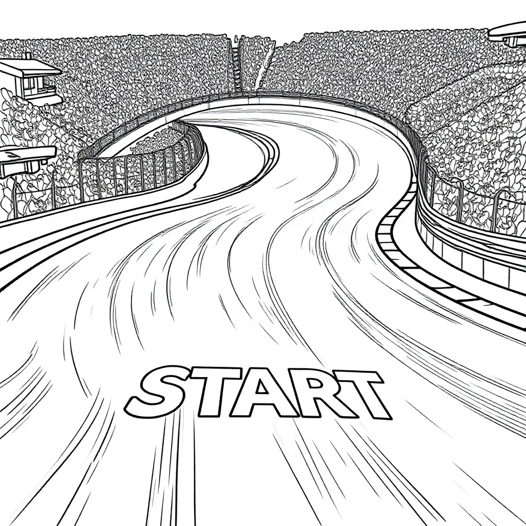 Free Printable Race Track Start Finish Crowd Racing Coloring Page