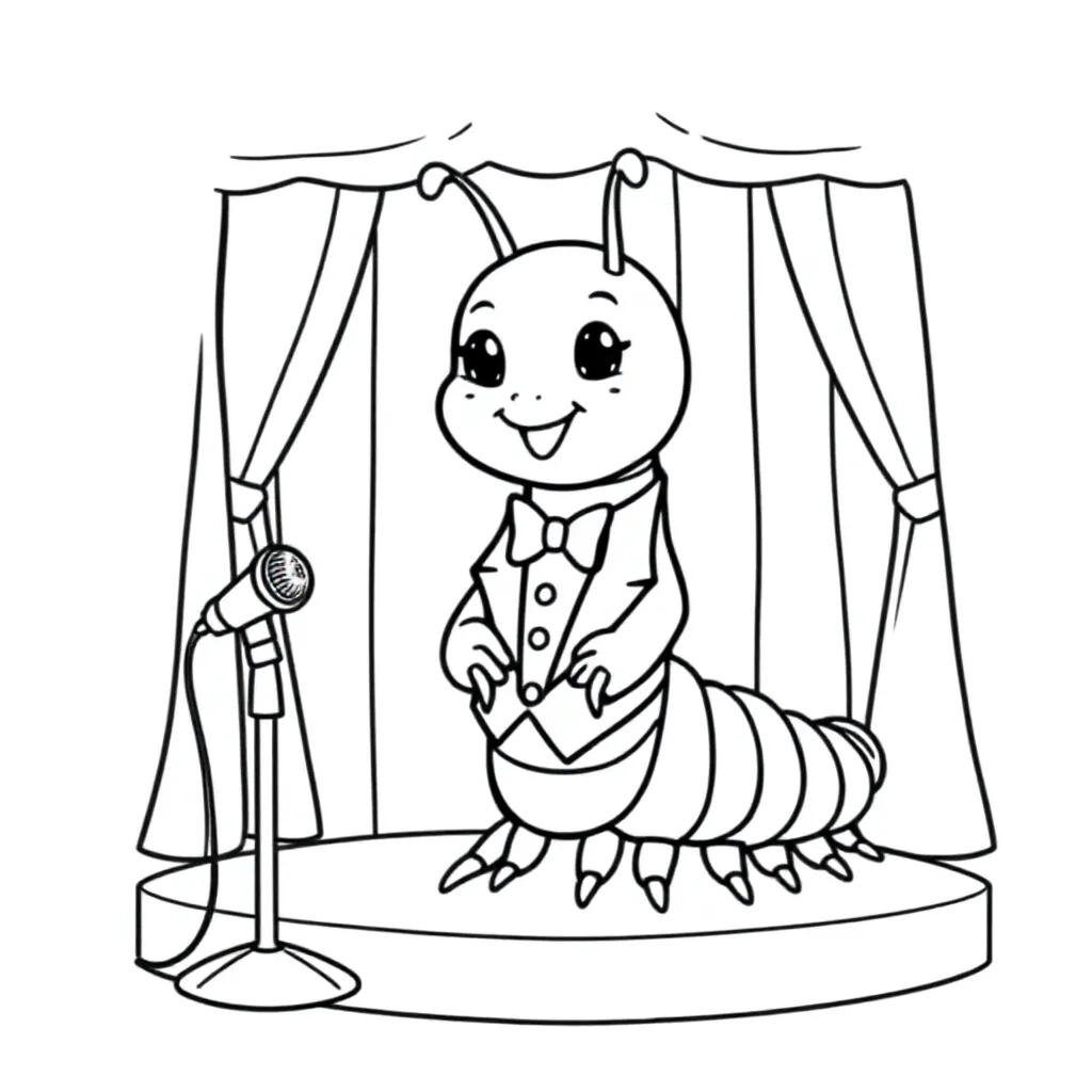 Free printable coloring page of a cute, funny centipede opera singer.