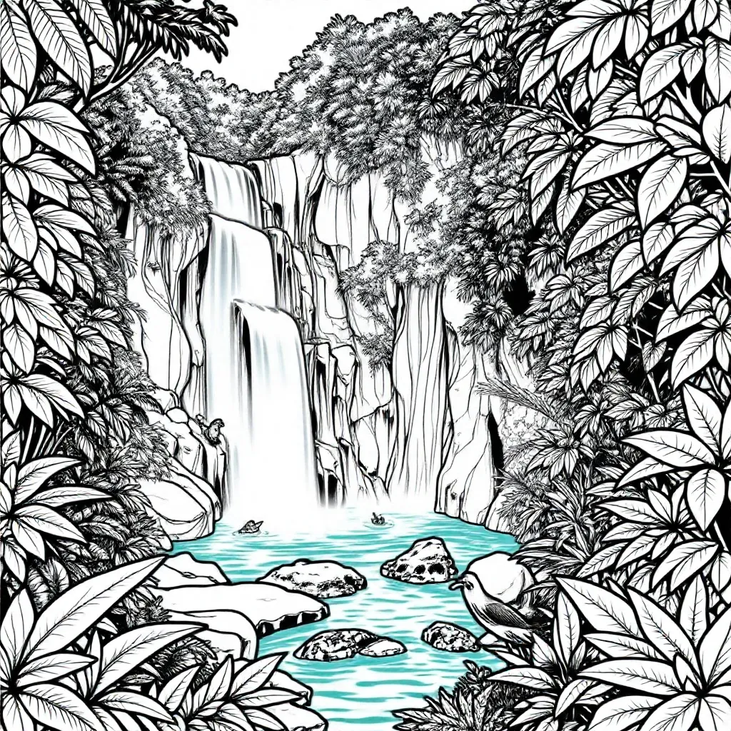 Free Erawan Waterfalls Coloring Page for Kids