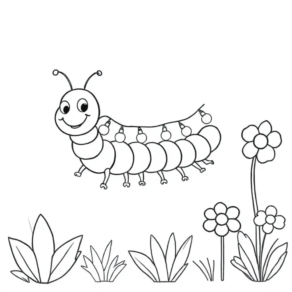 Free printable coloring page of a cute, funny centipede with lights and glitter.
