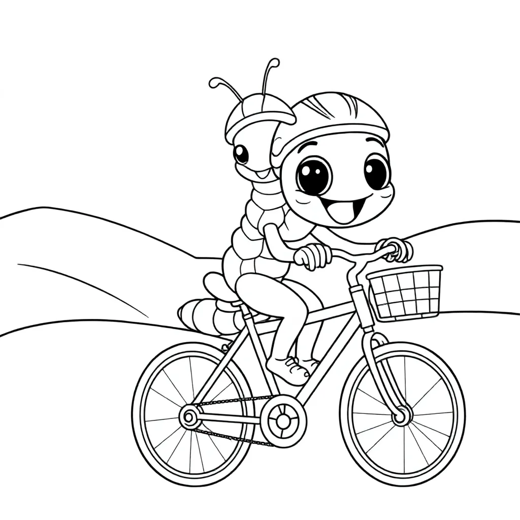 Free Printable Coloring Page: Cute Funny Centipede on a Racing Bike