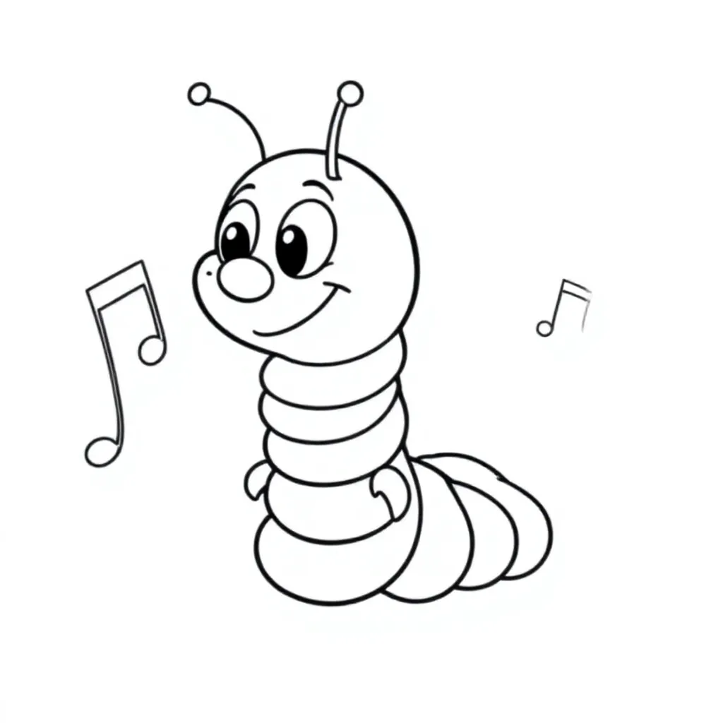Free printable coloring page of a cute, funny centipede going to an orchestra.