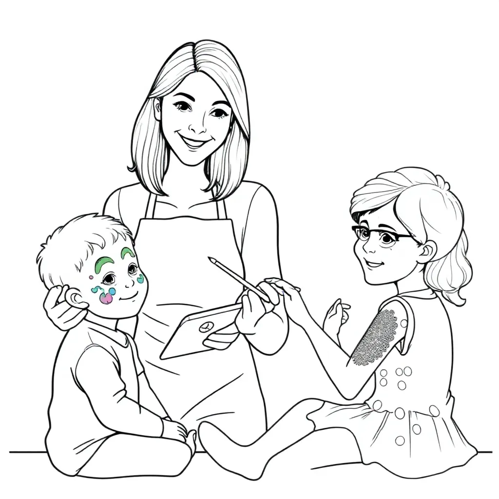 Free coloring page of Schminkmie'ke, a slender woman with shoulder-length hair.