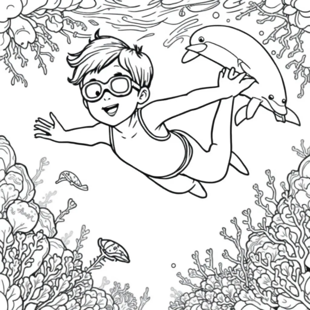 Free Diving Child Coloring Page for Kids