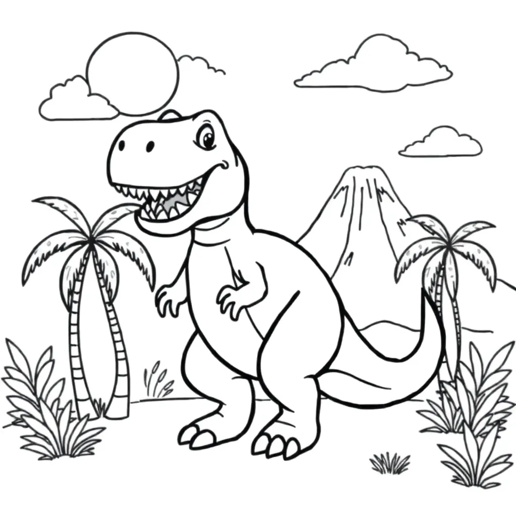 A tough, dinosaur Rex, black coloring page for kids