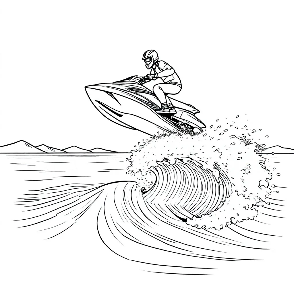 Coloring Page Free Tough Water Motor Crosser Jumps Over Waves Coloring