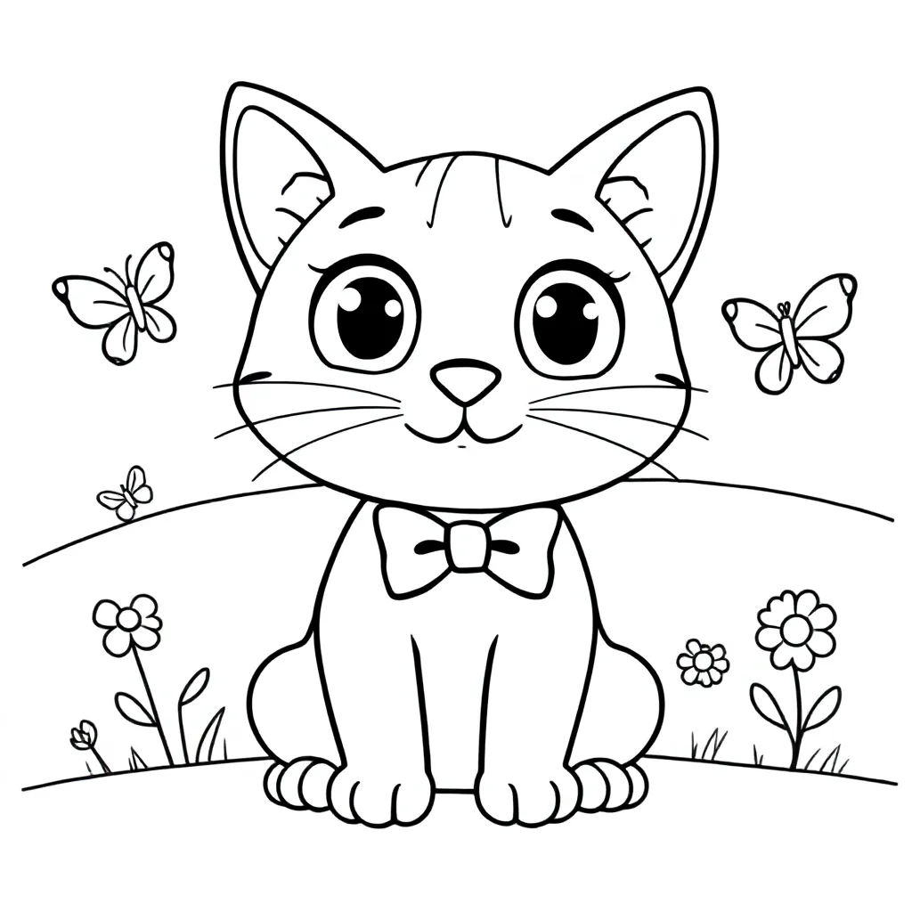 Een Speelse Kat Met Grote Ogen En Een Strikje coloring page for children
