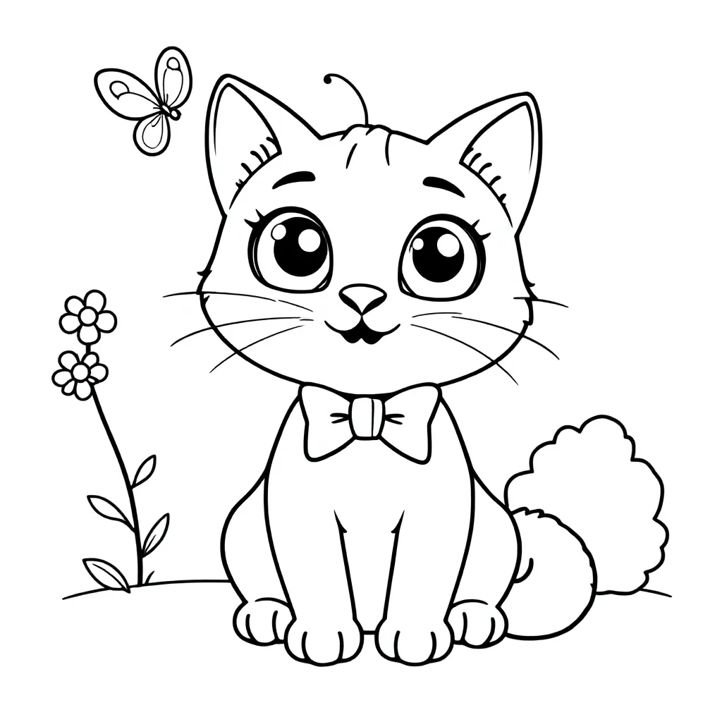 Een Speelse Kat Met Grote Ogen En Een Strikje coloring page for children