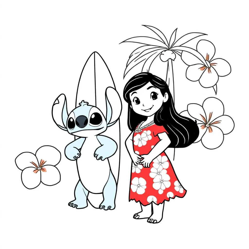 Delightful Lilo & Stitch scene coloring page for kids.