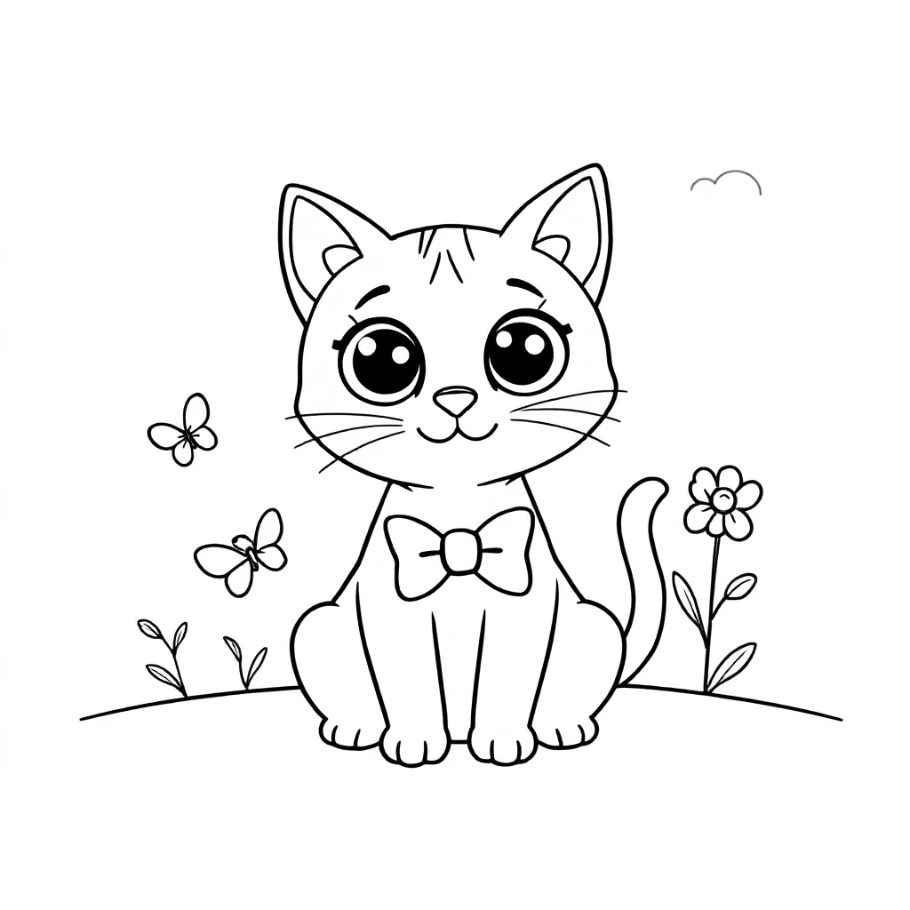 Een Speelse Kat Met Grote Ogen En Een Strikje coloring page for children