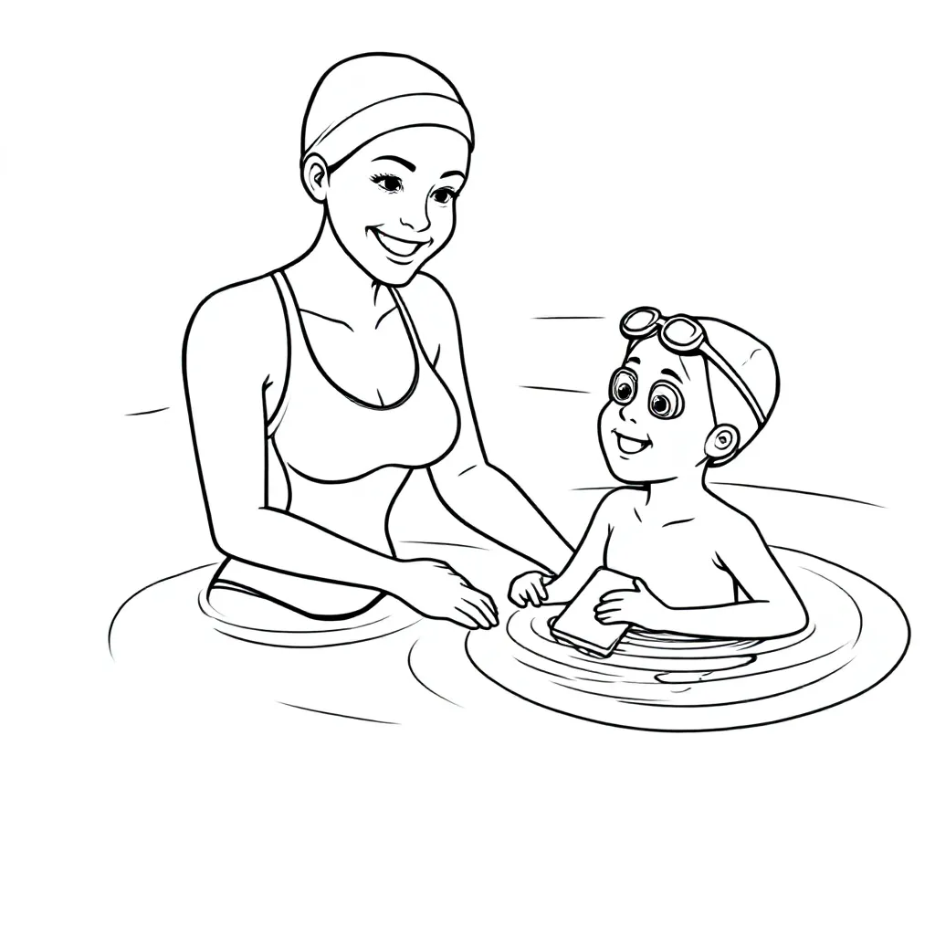 Free Printable Swimming Instructor Coloring Page for Kids