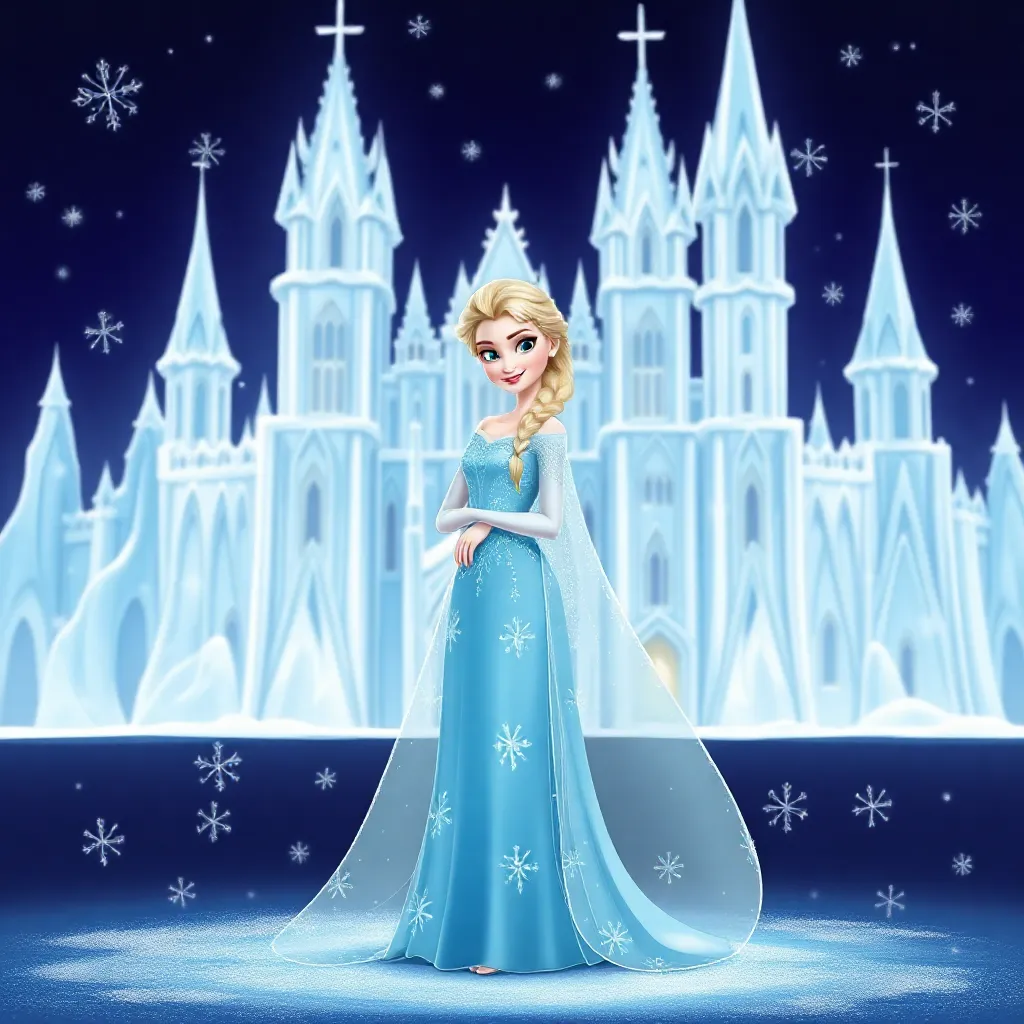 Magical, scene, beloved, ice, princess coloring page for kids