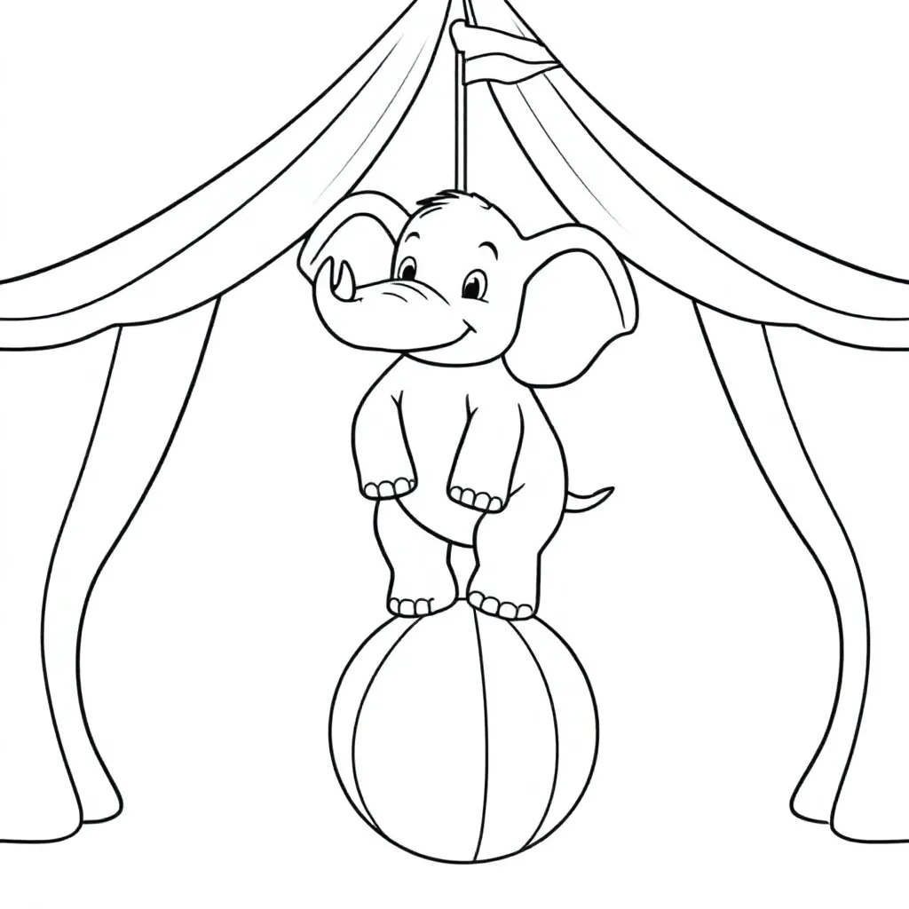 Coloring Page Free Elephant on a Ball in a Circus Tent Coloring